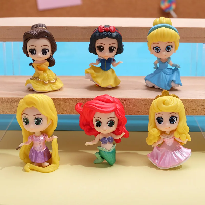 6 unids/set Disney Kawaii Q Blancanieves princesa figura de acción Aurora Cenicienta Bella Rapunzel sirena juguetes modelos niñas regalo