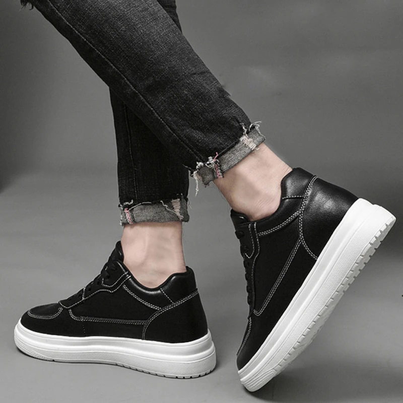 Man Genuine Leather Casual Fashion Sport Platform Shoes Increase Height 4/6/8/10CM Soft Invisible Height Increasing Shoes 36-43