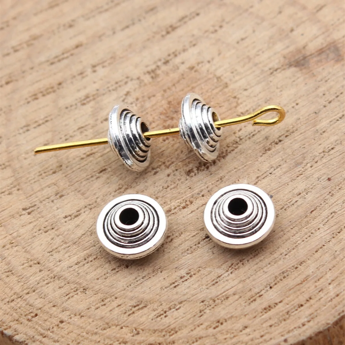 80pcs 8x8x4.2mm(0.31x0.31x0.17inch) Antique Silver Color Round Spacer Beads With Small Holes Jewelry Materials Bulk
