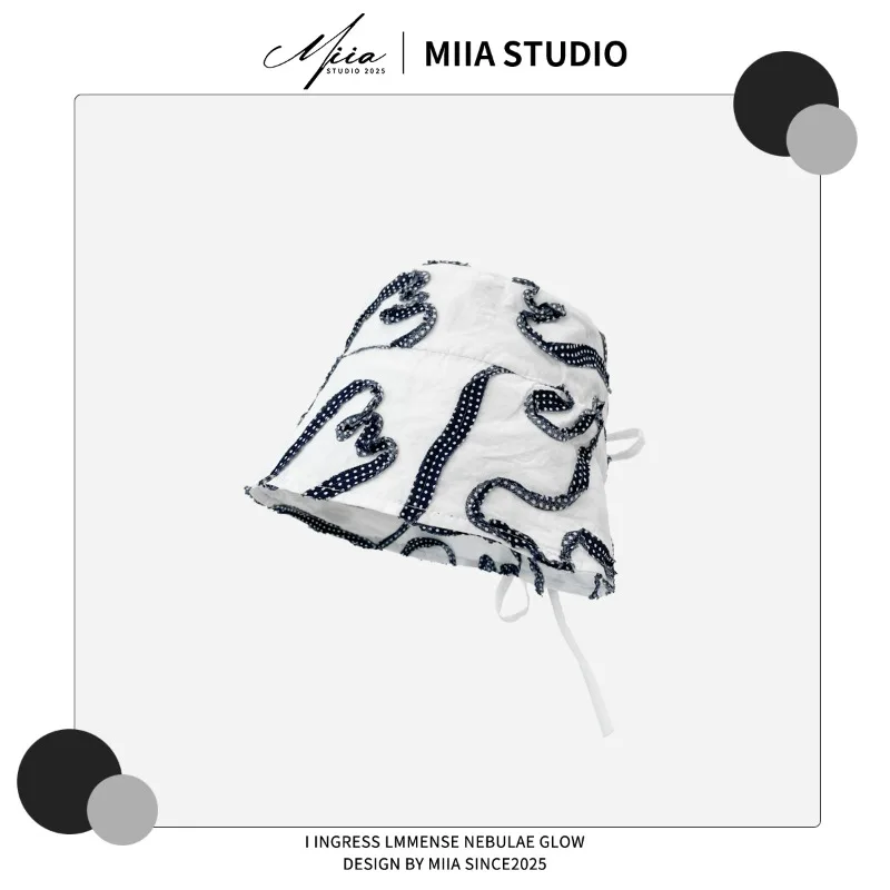 

Niche Irregular Polka Dot Line Design Strap Bow Bucket Hats for Women Summer Autumn Thin Casual Sunscreen Versatile Basin Cap