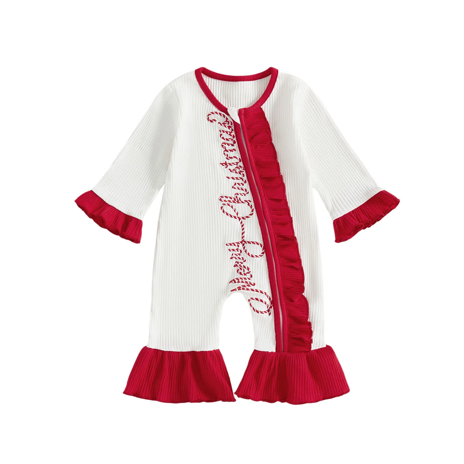 

Очаровательный праздничный комбинезон для малышей с праздничной вышивкой и уютной оборкой — идеально подходит для рождественских торжеств