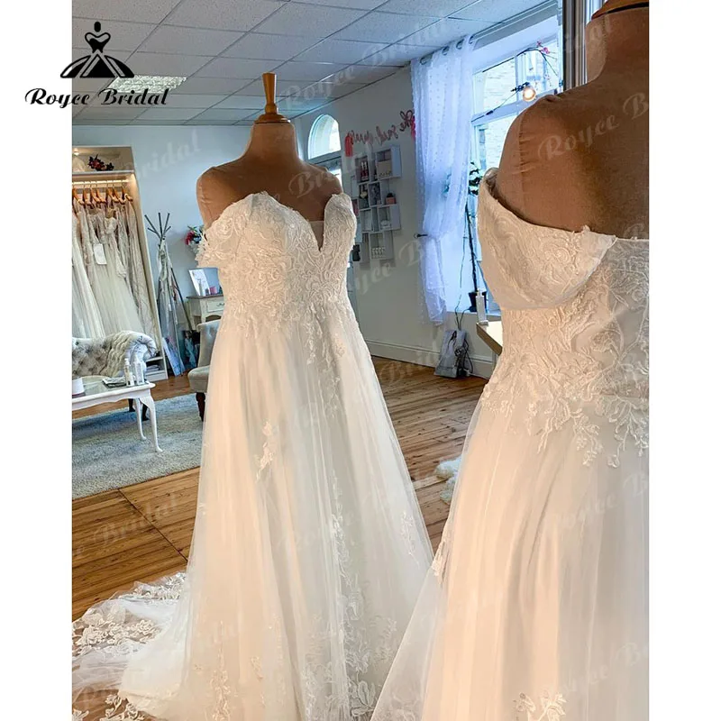 

Plus Size Lace Appliques Off the Shoulder A Line Wedding Dress 2025 Elegant vestidos de novia Wedding Gowns for Women Off White