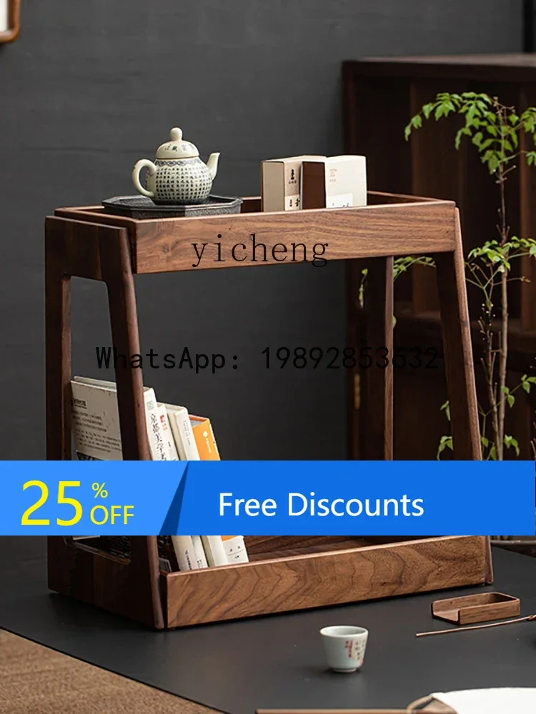 LYY Black Walnut Wooden Table Multi-Layer Storage Rack Solid Wood Tea Set Stand Organizing Rack Bookshelf