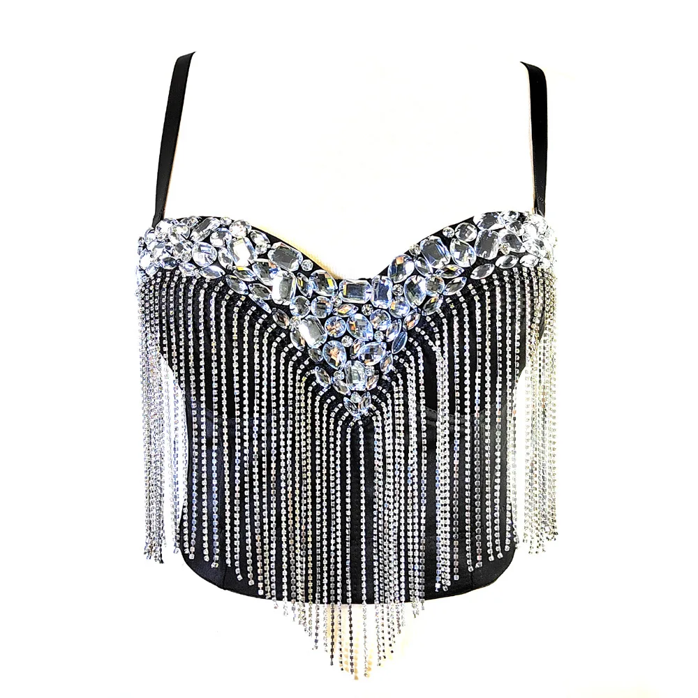 

Glamorous Beaded Bustier Top Backless Rhinestone Corset with Fringe Shiny Clubwear for Night Out Sexy Waist Trainer Lingerie