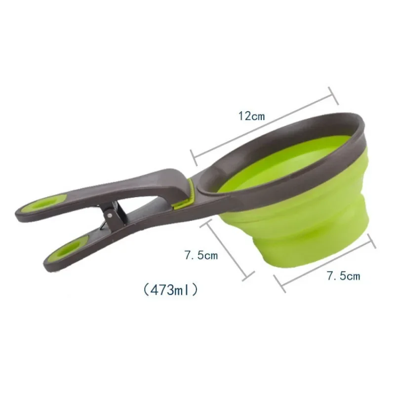 Pet Silicone Multi Functional Folding Bowl Measuring Cup Spoon Dogs Cats Feed Storage Clip Food Water Container Pets Feeder