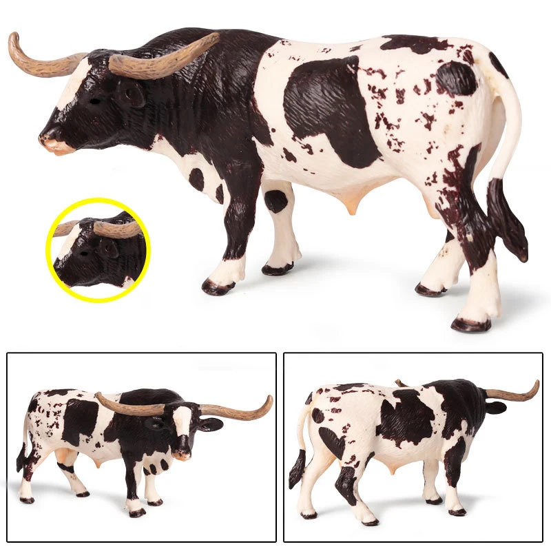 Plastica Texas Longhorn Toro Bovini Animali Action Figures Statico Collezione di modelli carini Modello di mucca Giocattoli per bambini