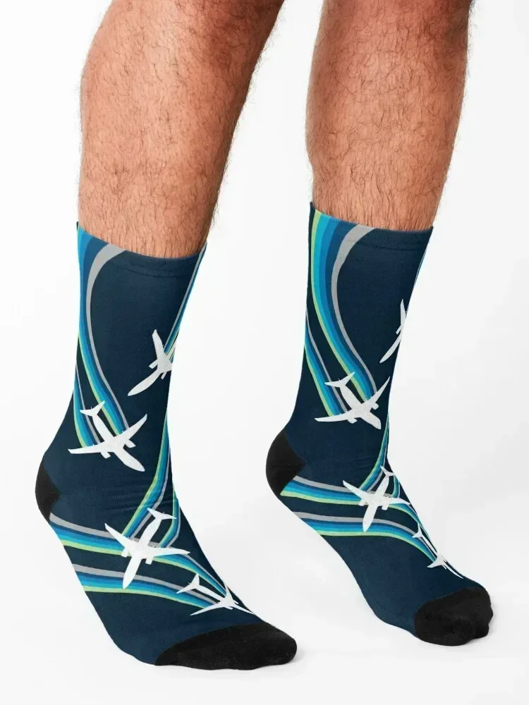 Aurora Borealis Airplane Socks luxe anti-slip Socks Women's Men's