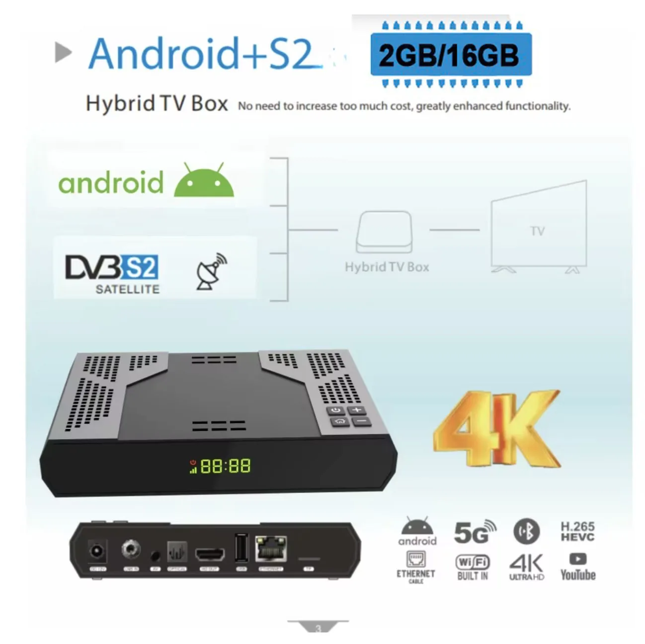 Skylinker Z8 Hybrid Android DVB-S2 HD 4K TV Box مع H.265 2G + 16GB 5G Wifi OTT DVB-S2 جهاز استقبال الأقمار الصناعية vs RockTek G2