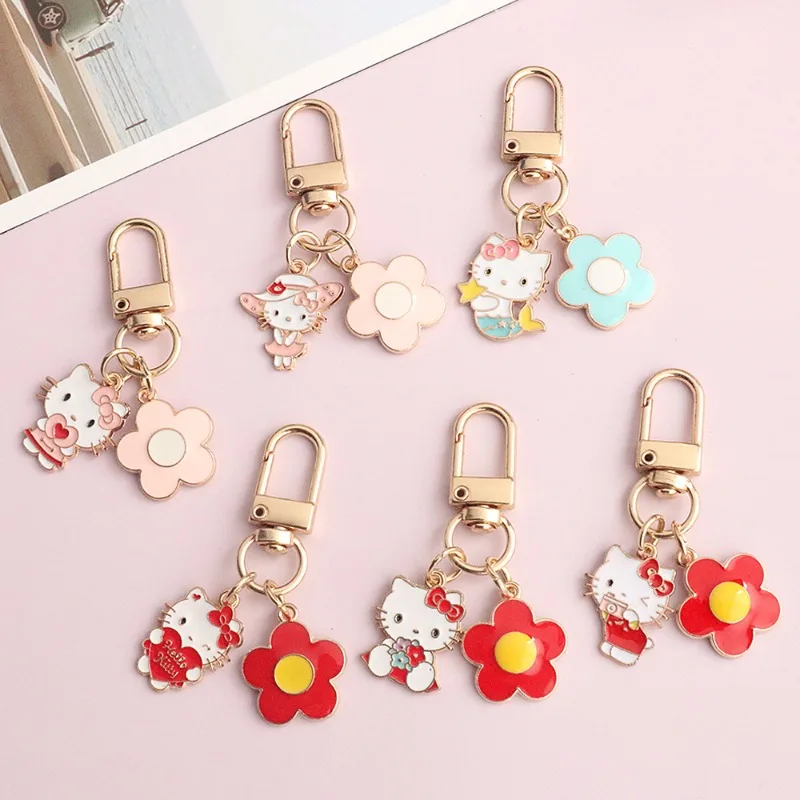 

Kawaii Hello Kitty Keychain Flower Decoration Cute Cartoon Anime Women Supplies Desktop Decoration Girl Student Gift Wholesale