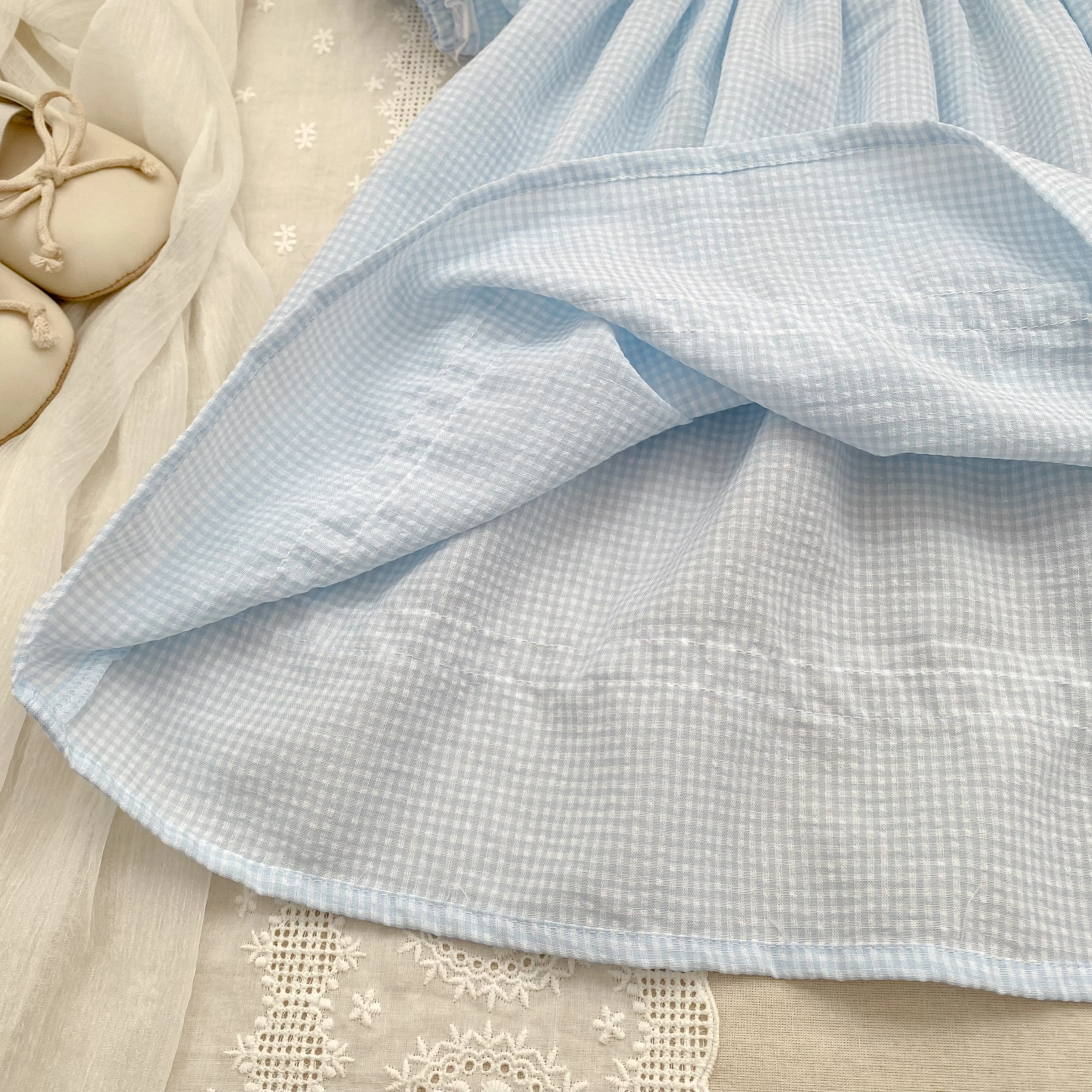 2026 Neues Sommerkleid für 2-6 Jahre, Kurzarm, Blumenmuster, Koreanische Version, Süßes Karokleid mit Besticktem Kragen für Mädchen – Detail 11