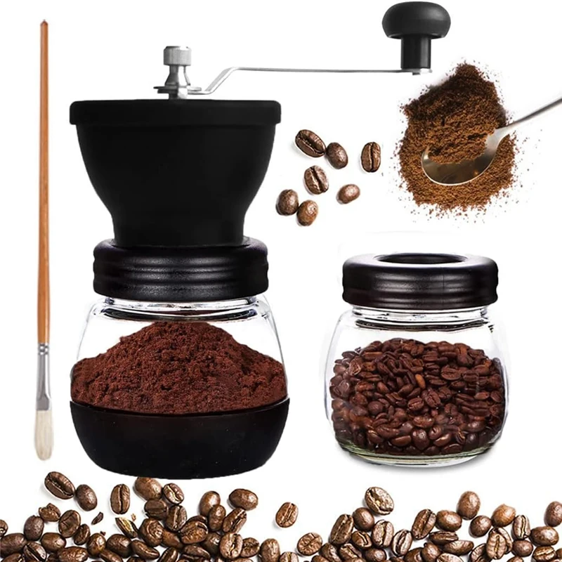 

Hand Crank Coffee Grinder with Glass Jar Portable Manual Glass Burr Mill for Espresso French Press Portable Grinding Machine