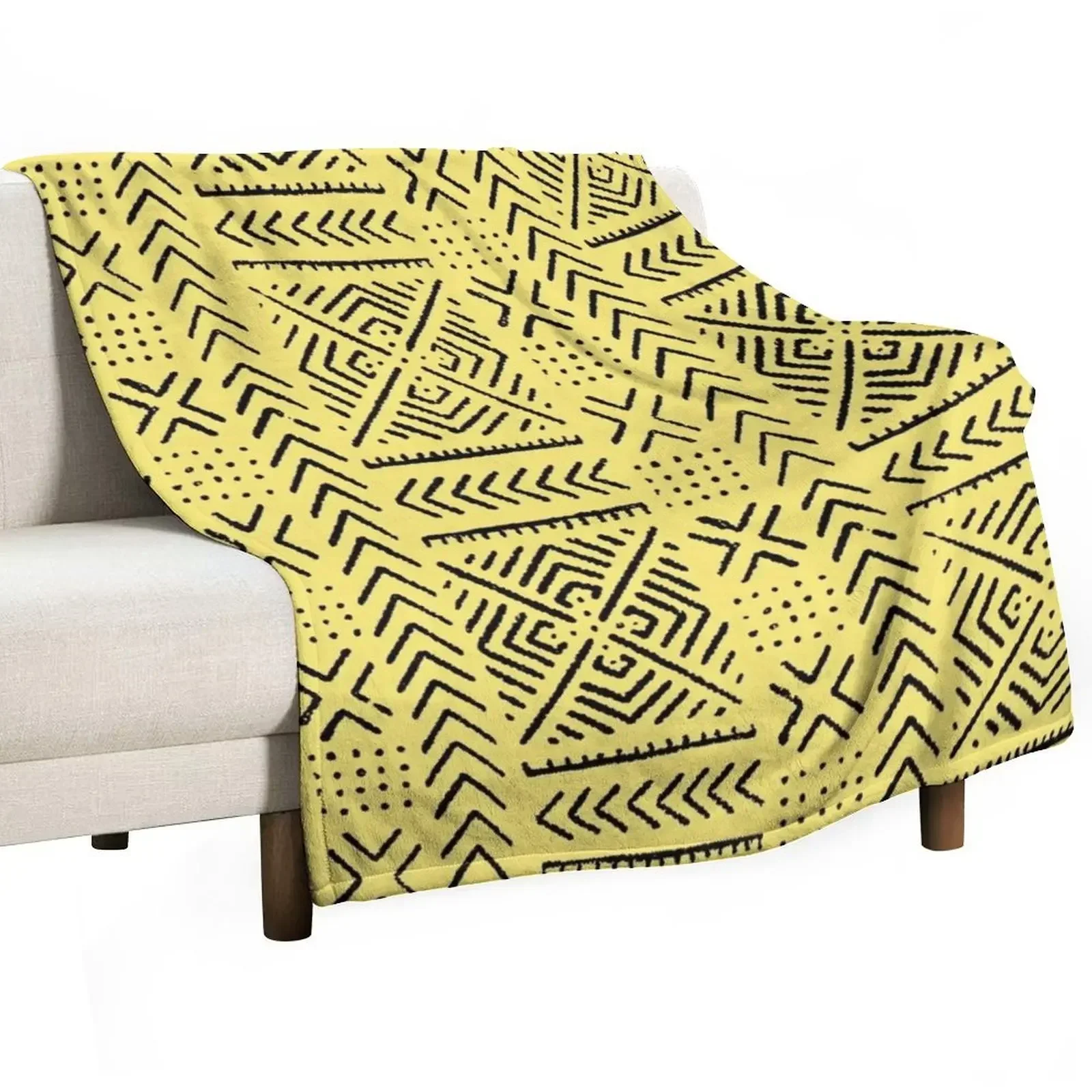 

Line Mud Cloth // Yellow Throw Blanket Flannels Luxury Designer Quilt blankets ands Blankets