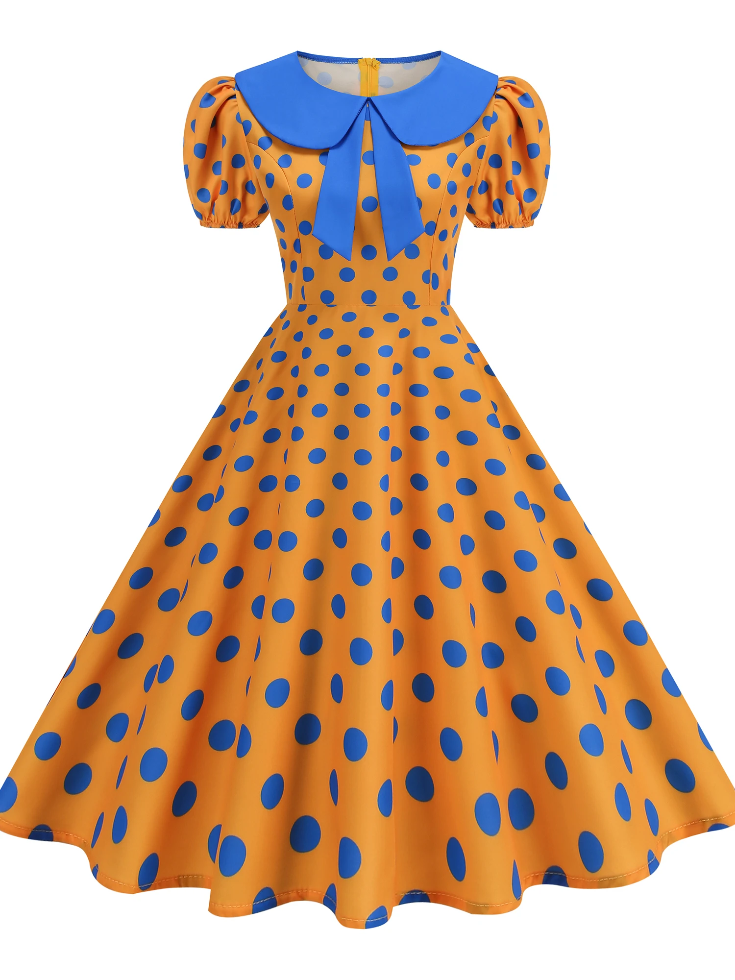 Sweet Polka Dot Doll Collar Bubble Short Sleeve Summer New Vintage Hepburn Performance Dress 8 Colors 5 Sizes Women's Dress