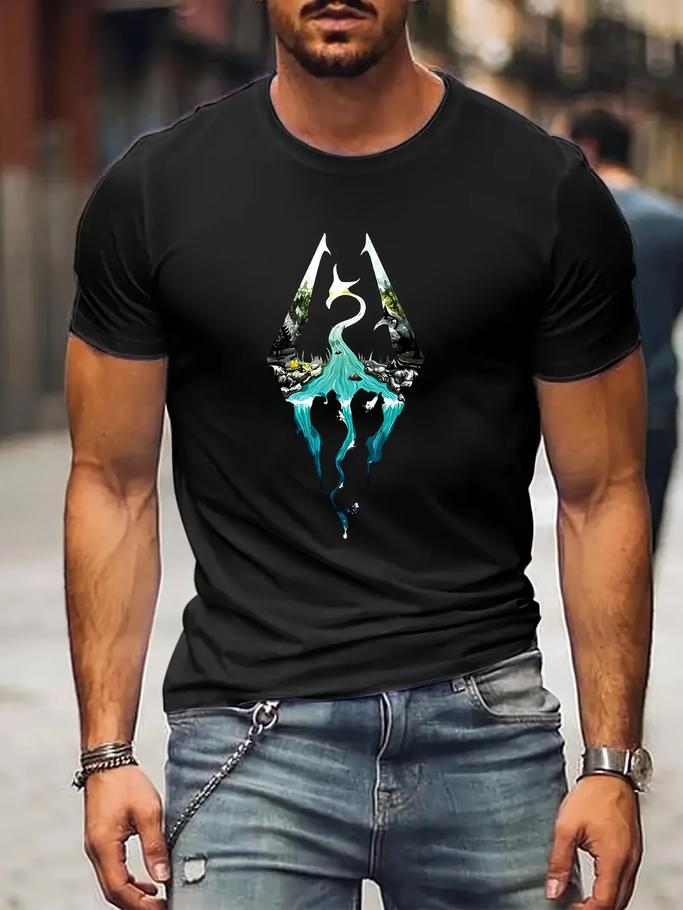 Skyrim Print Plus Man Clothing Anime Men's Shirt Anime Men T shirt Printed T-Shirt B5021036