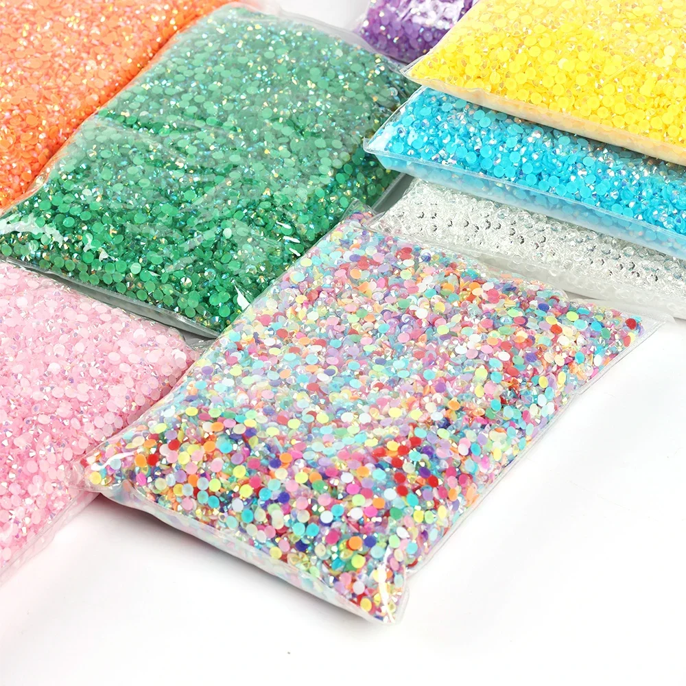 Bulk wholesale Jelly Color AB Transparent AB 2mm,3mm,4mm,5mm,6mm Facets FlatBack Resin Rhinestone Nail Art Garment Decoration