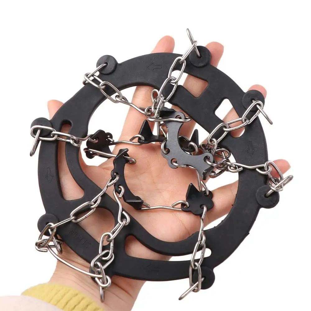 

1 пара кошек из нержавеющей стали, бутсы-цепочки, черные/оранжевые бахилы, 8 зубьев, стальной захват для льда, прочный противоскользящий