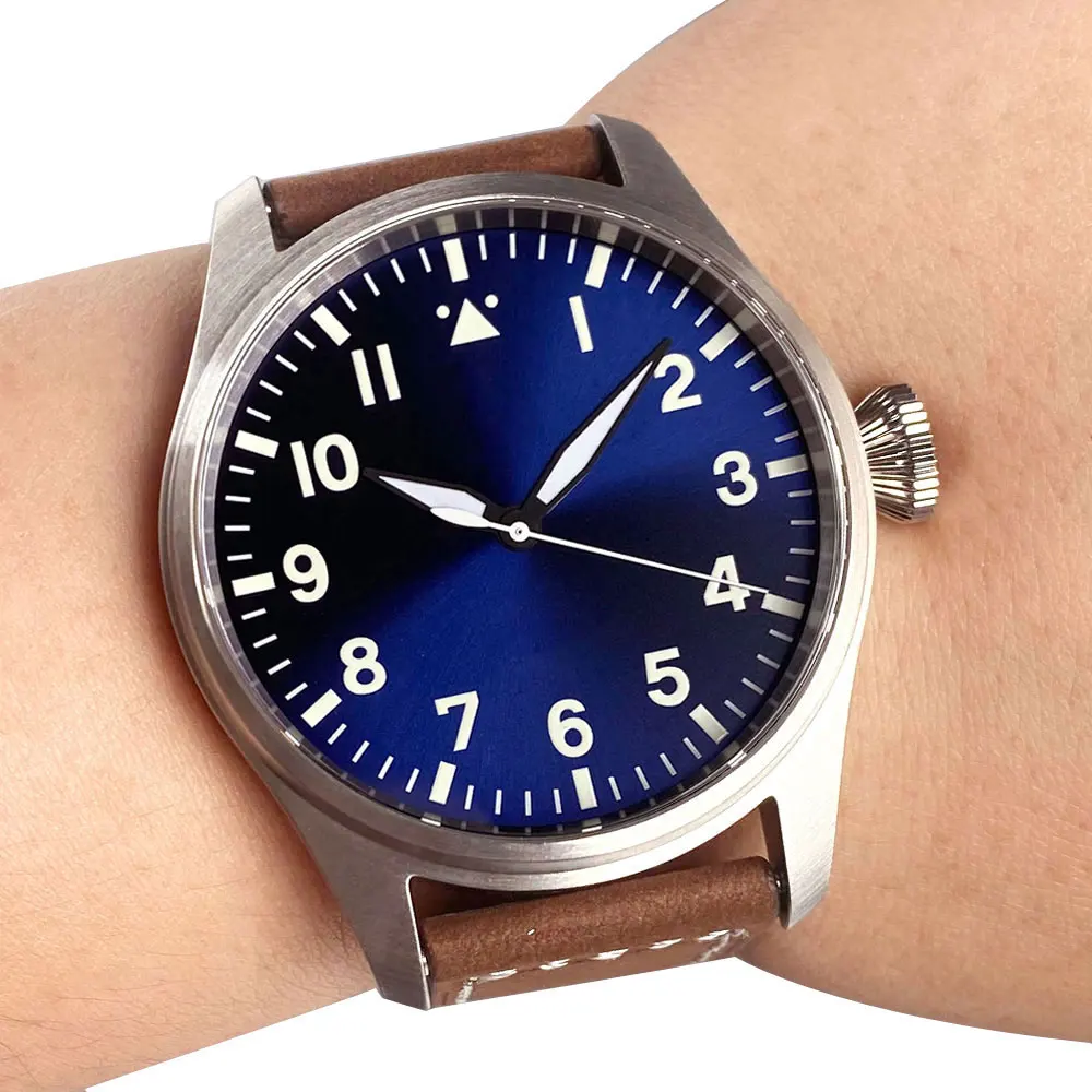 Luxus Tandorio 20ATM Diver Pilot 43mm NH35 PT5000 Automatikwerk Herrenuhr Saphir Lume Grün Schwarz Blaues Zifferblatt Glasrückseite 4