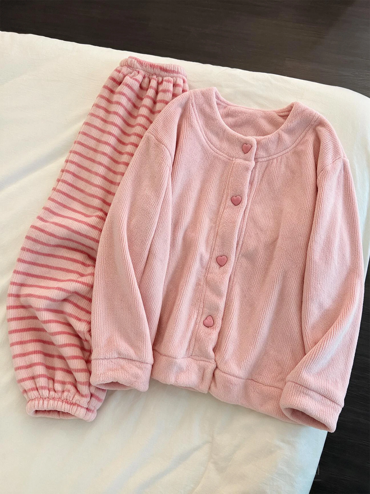thickened-coral-fleece-pajamas-women's-long-sleeve-flannel-sleepwear-set-sweet-korean-style-home-clothes-autumn-winter-warm