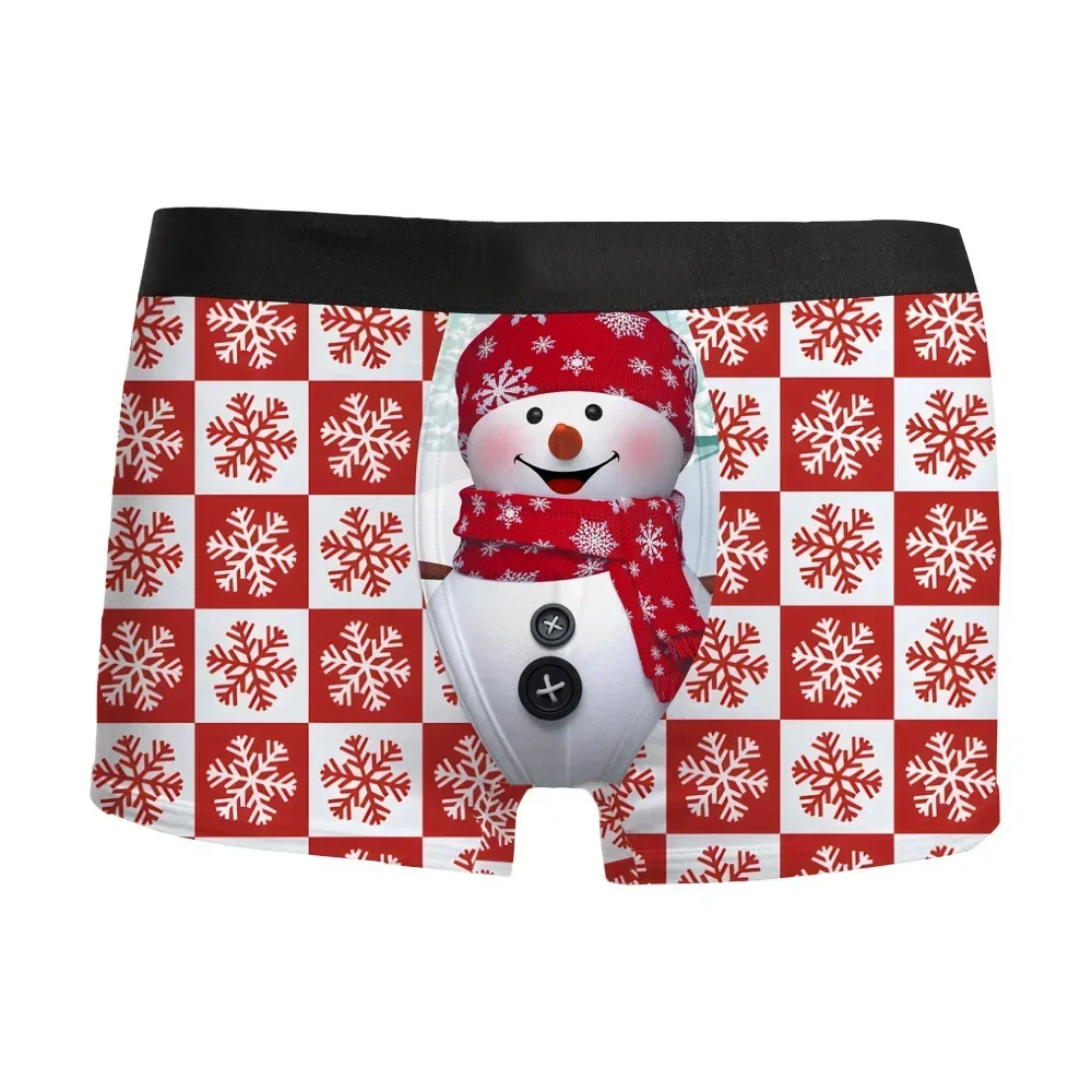 2024 Hot Sale Christmas 3D Printed Men\'s Underwear Breathable Comfortable Fashionable with Mid Rise Flat Corner Pants Lingerie