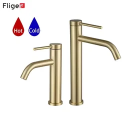 Fliger-grifo de baño dorado y negro, grifos de lavabo altos, grúa de baño, grifo mezclador de fregadero de agua fría y caliente, grúa de grifo de fregadero de encimera