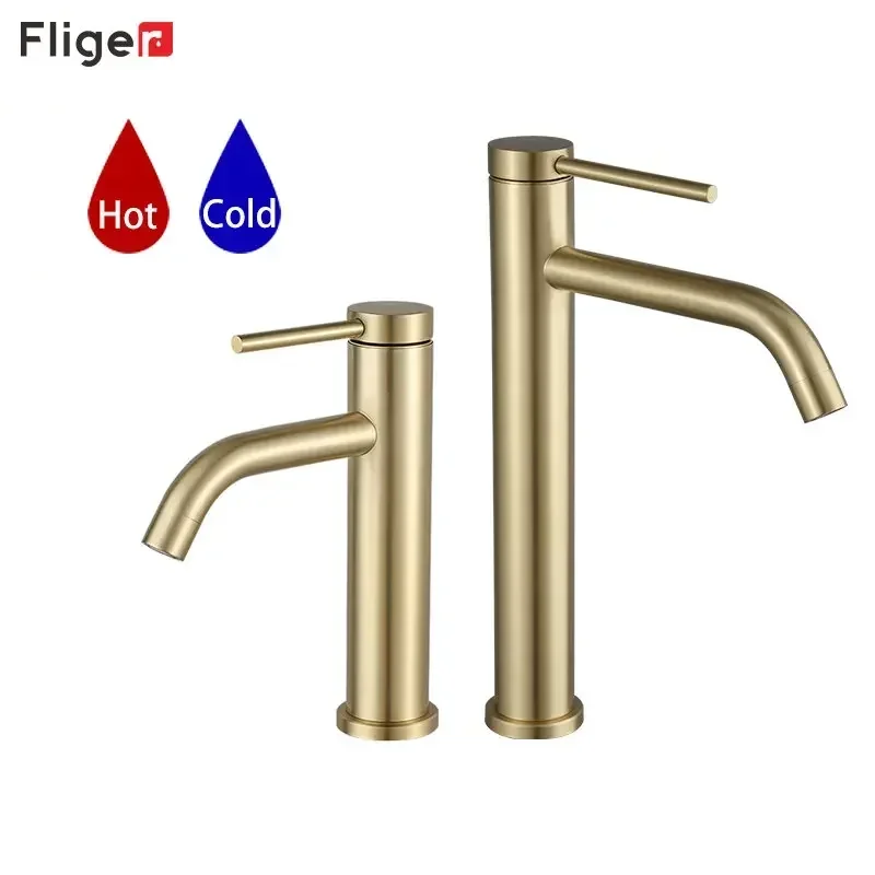 Fliger Gold Black Bathroom Faucet Tall Basin Faucets Bathroom Crane Hot Cold Water Sink Mixer Tap Countertop Sink Faucet Crane