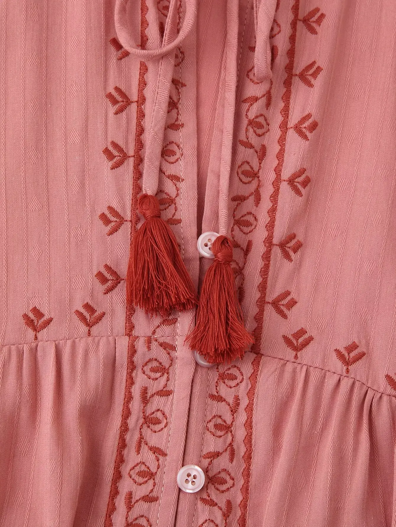 2025 Holiday Style Autumn Women's Shirt Blouse Lace-up Ruffled V-neck Long-sleeved Boho Embroidered Shirt Loose Casual Beach Top