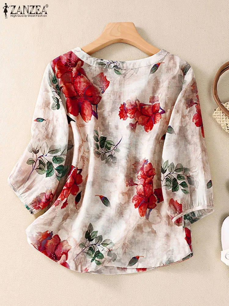 Vintage Summer Floral Printed Blouse ZANZEA 2024 Bohemian 3/4 Sleeve Tunic Tops Casual Holiday Beach Blusas Chemise Work Shirt