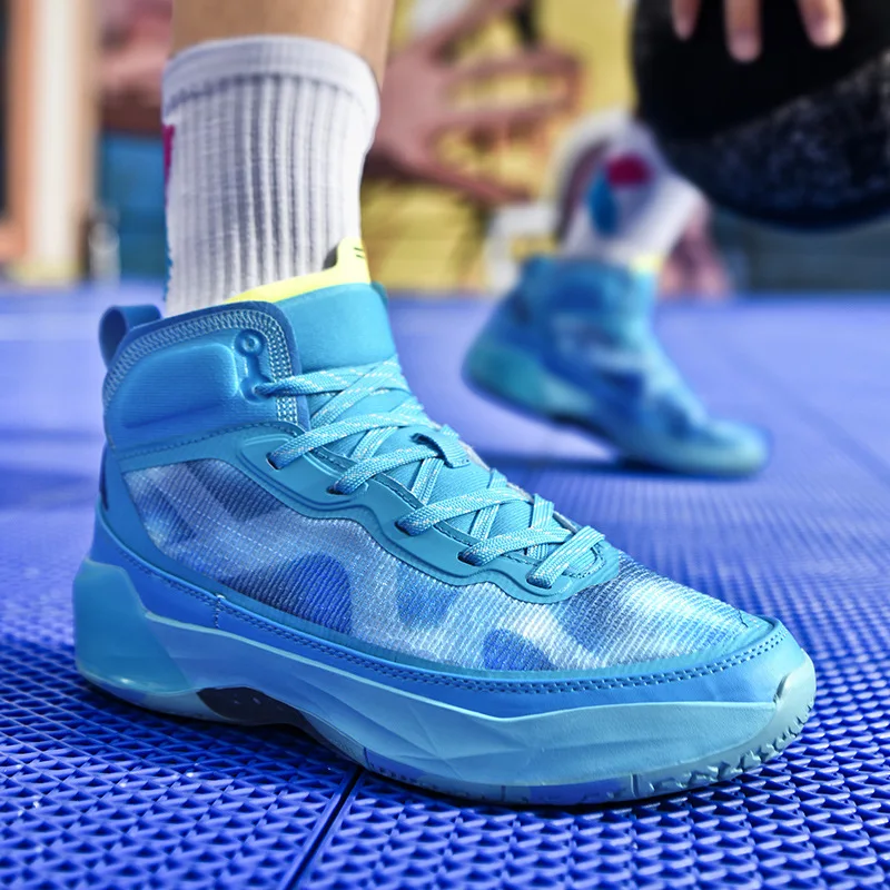 High Quality Non-slip Basketball Shoes Unisex Professional Designer Basketball Shoes Women Blue Platform High-top Sneakers Men