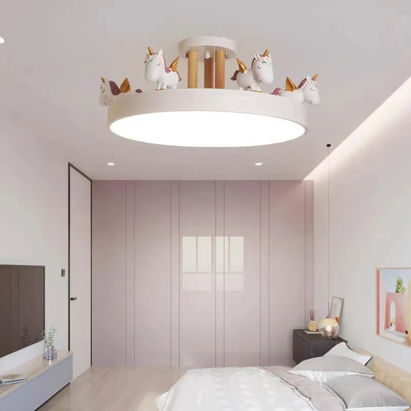 Nordic pink ceiling light Bedroom unicorn lamp for Children's Room LED Lanterns Cartoon Resin Home Decoration kids bedroom light