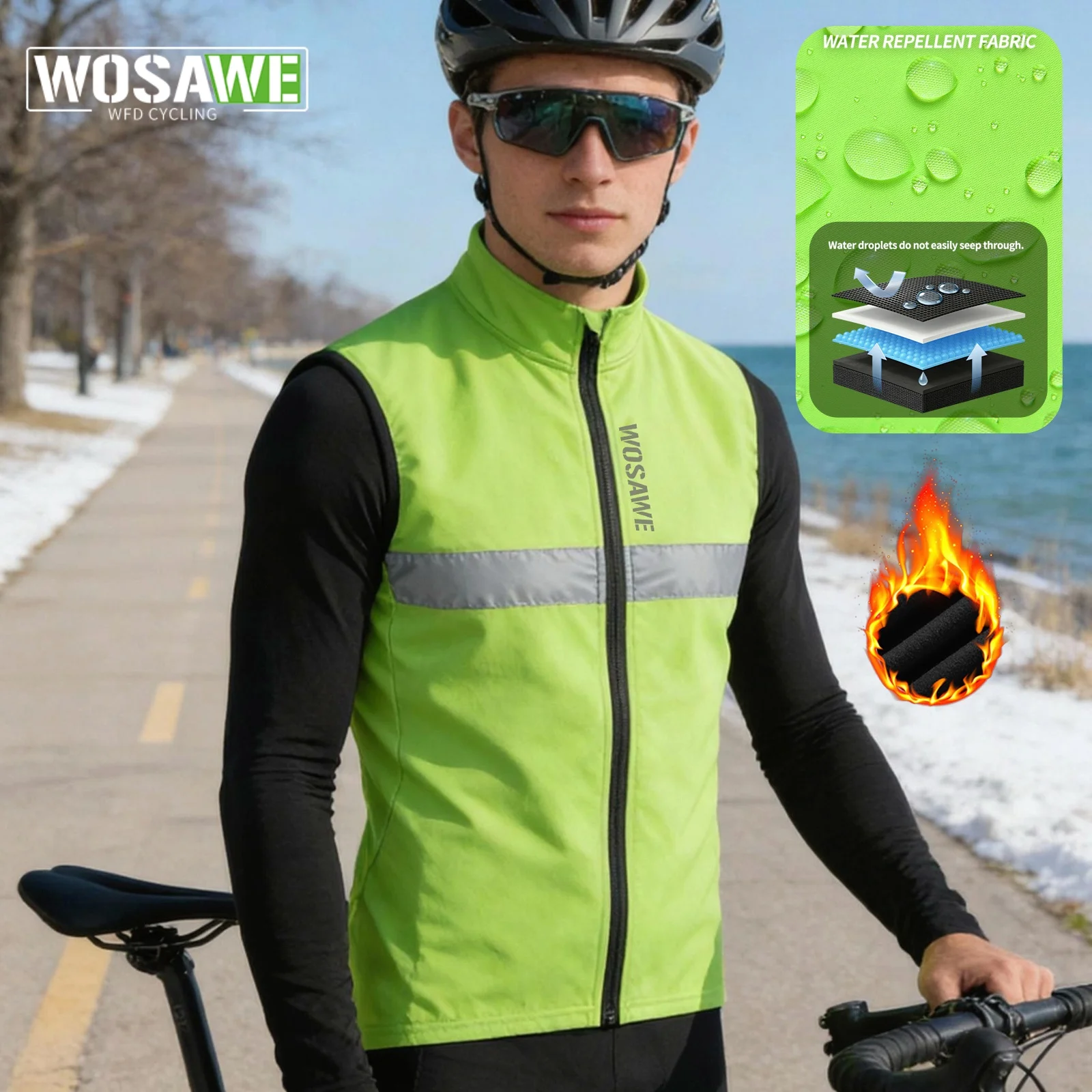

WOSAWE зимний теплый велосипедный жилет флисовая ветрозащитная велосипедная куртка пальто без рукавов велосипедный терможилет унисекс велосипедные майки