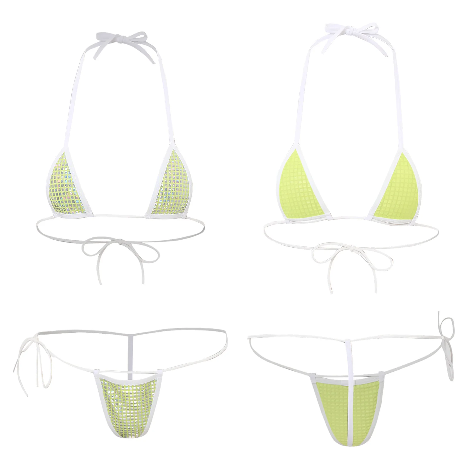 

Sissy Women Mini Three Point Bikini Bra Top Set Halter Bra with T-back Thong Set for Fun Tempting Nightwear Pajamas