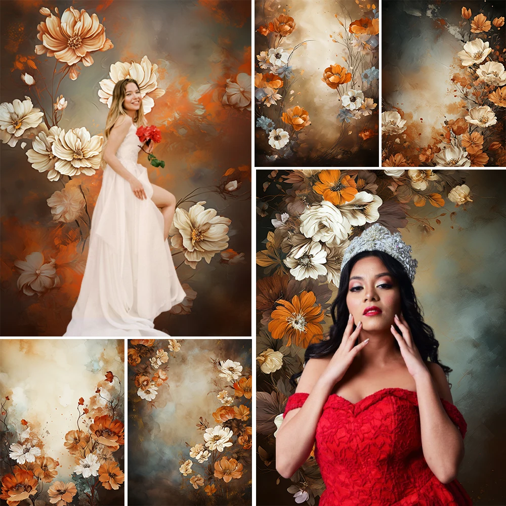 Oil Painting Floral Natural Art Background Photo Pregnant Baby Shower Girl Portrait Art Portrait Wedding Backdrop Studio