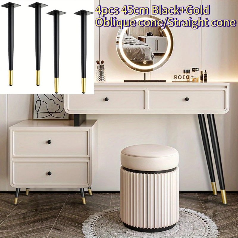

4pcs 45cm Black+Gold Oblique cone/Straight cone Metal Furniture Legs DIY Furniture Feet Table Sofa Chair Inclined Tapered Legs