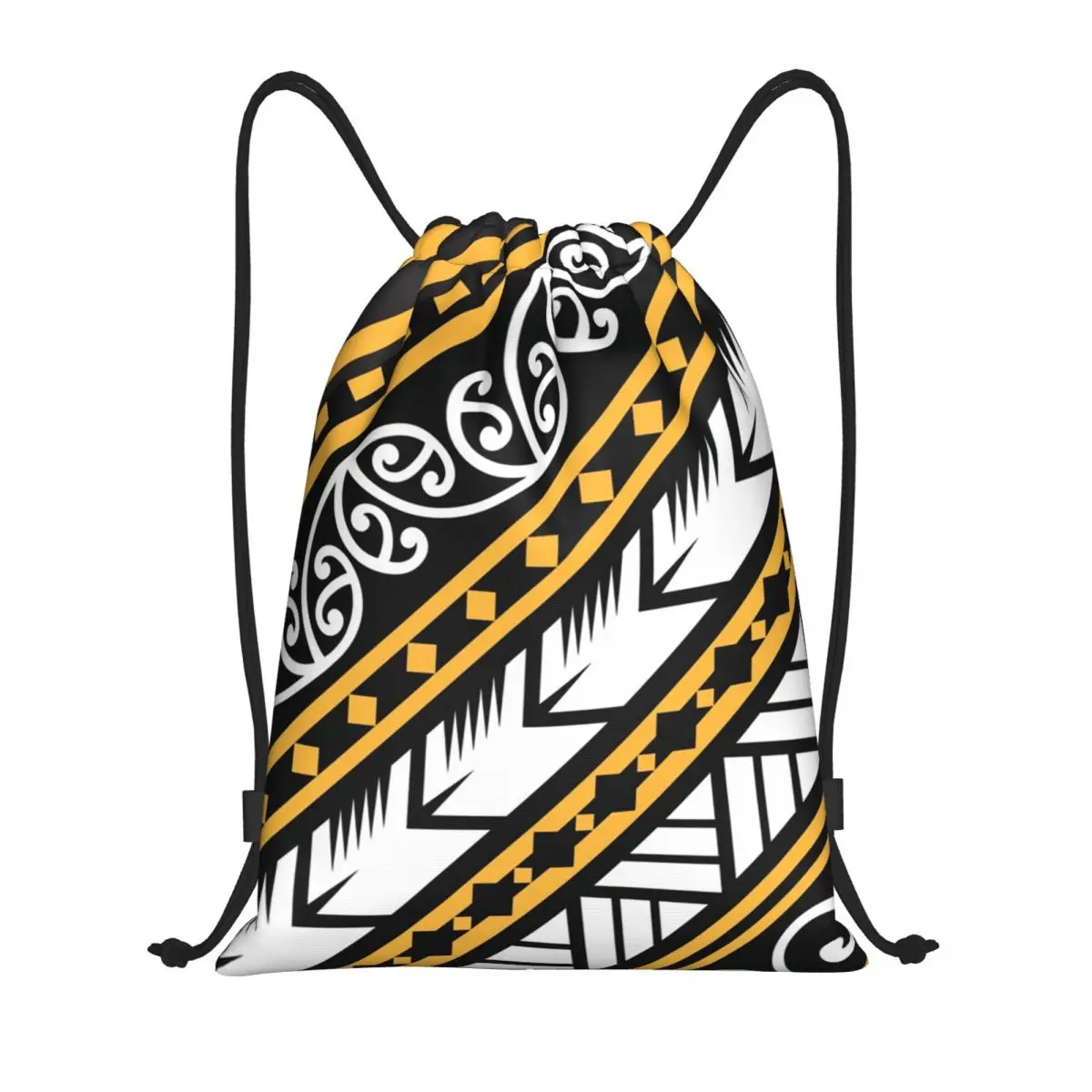 Traditionally Yellow And Black Maoris Design From New Zealand Drawstring Bag for Training Yoga Backpacks Sports Gym Sackpack