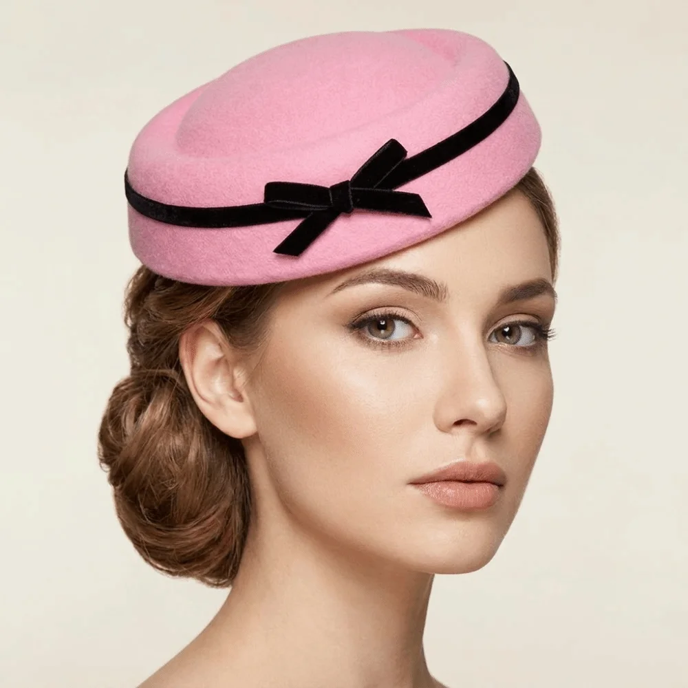 Elegant Hepburn Fedoras Hat Velvet Lolita Bow Beret Party Headwear Hat Decoration Hairband Hairclip Beret Dance Show Headwear