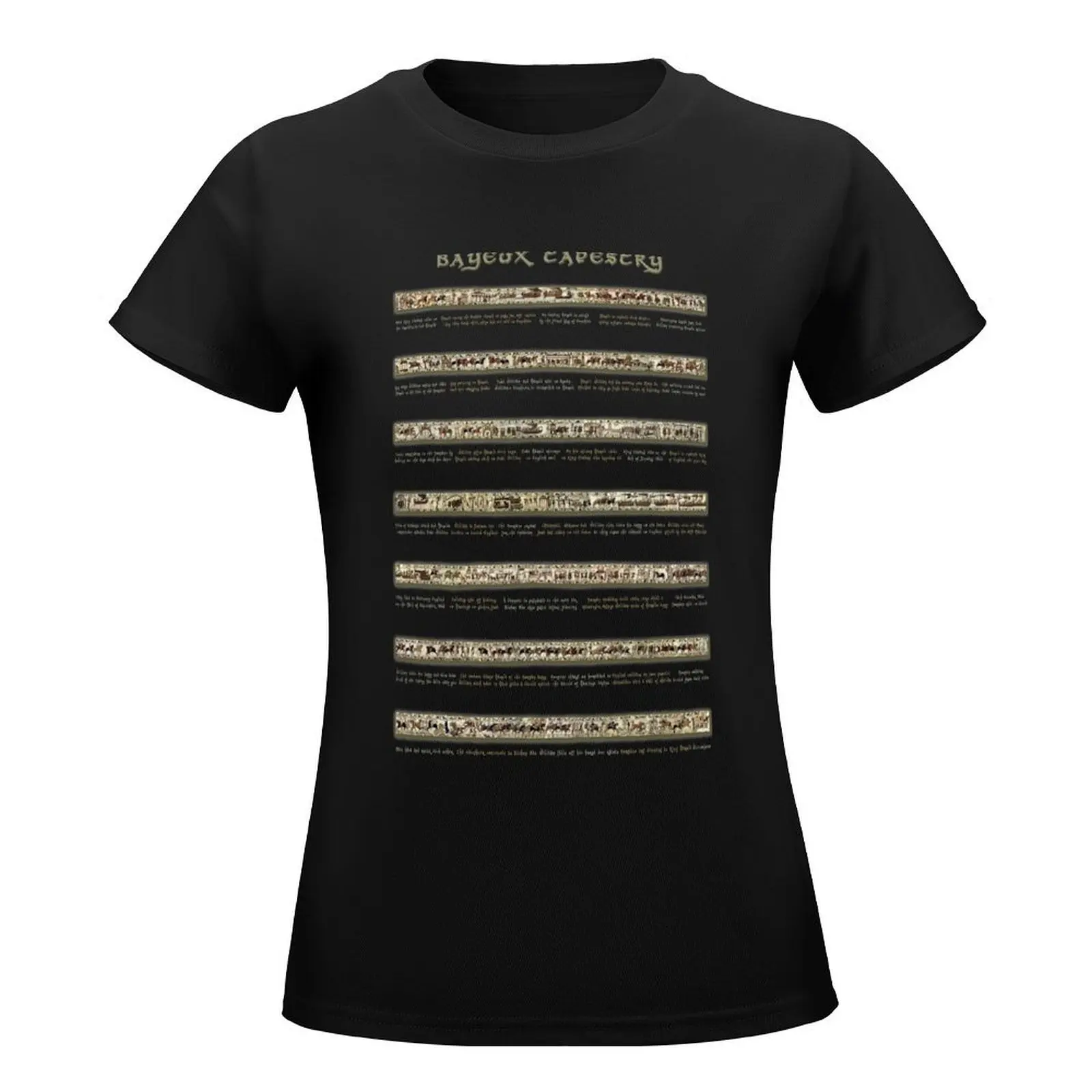 Bayeux Tapestry Full Scenes On Beige Background T-Shirt funny lady clothes Women's summer blouses 2024