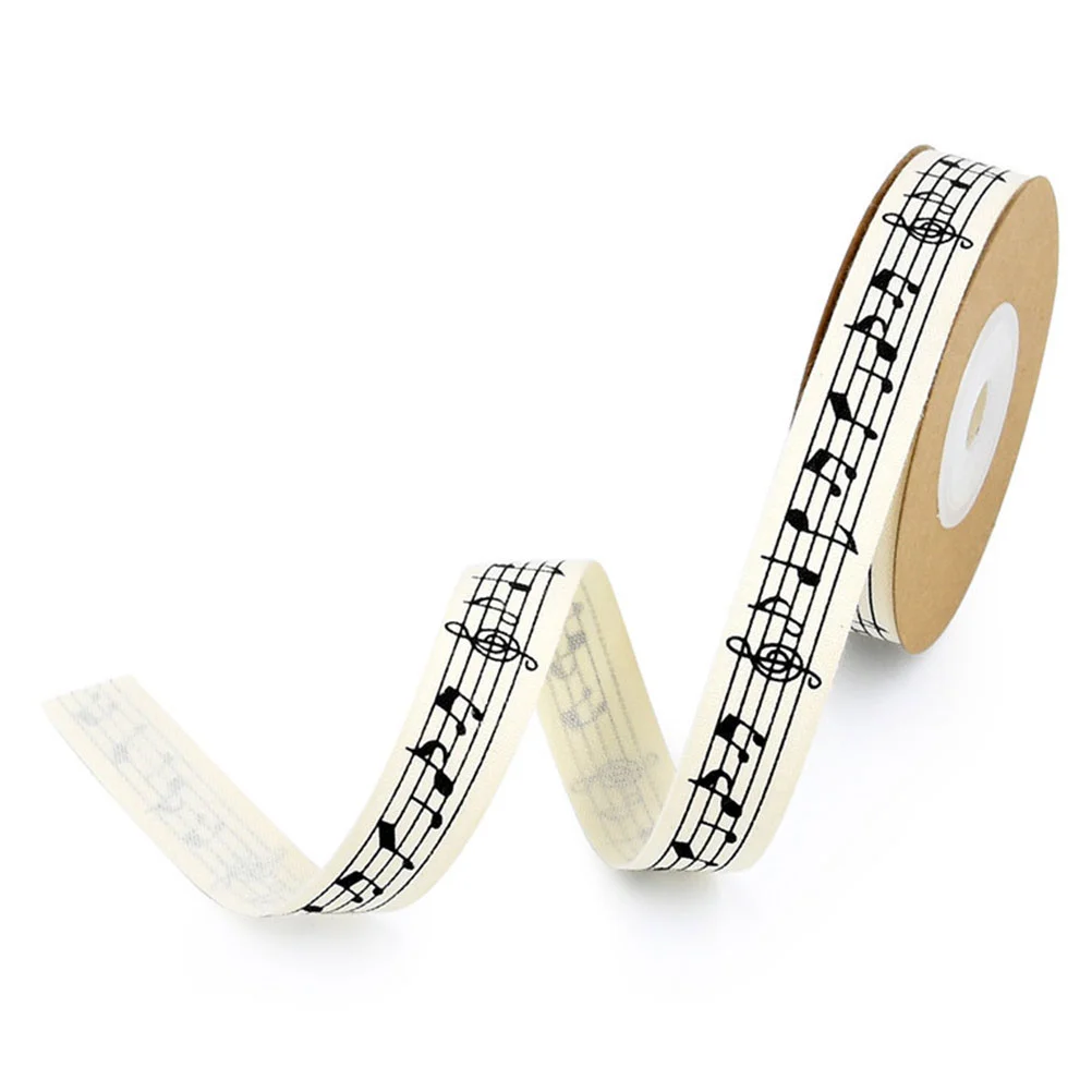 Musical Note Ribbon White Wired Satin Ribbon Roll Personalized Gift Wrapping Ribbon Packaging Supplies for DIY Crafts Wedding