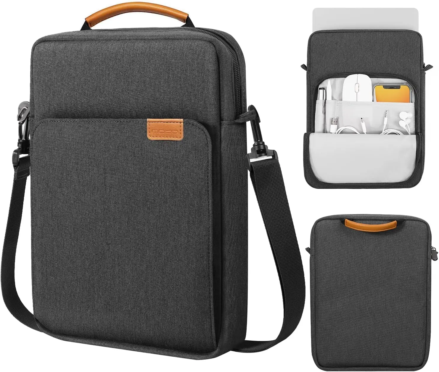 13.3-14 Inch Laptop Sleeve Bag for Mac Models, Handle Carrying Case with Shoulder Strap in Black &amp; Gray
