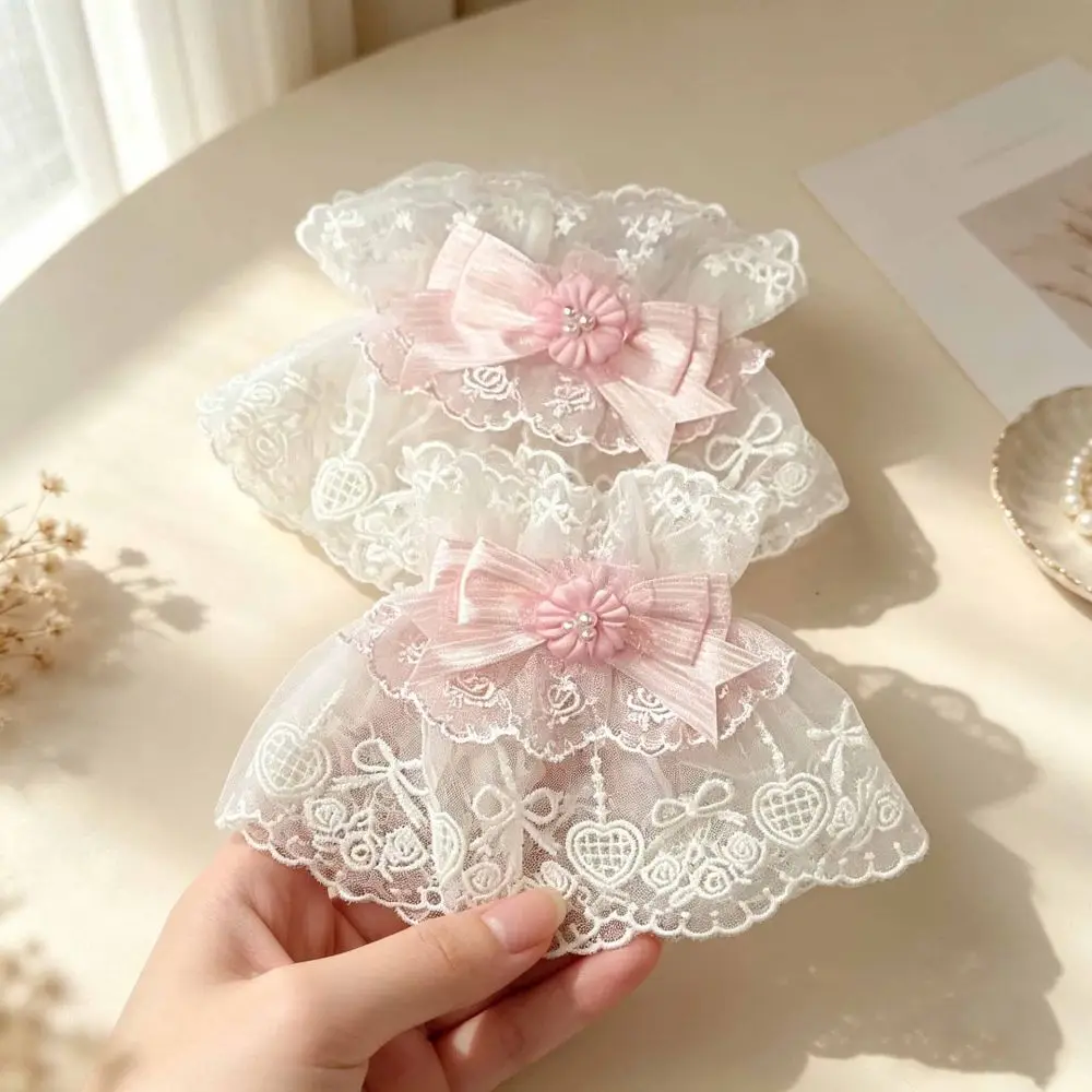 Ruffled Lace Lolita Wrist Cuffs Floral Lace Multicolor Bowknot Fake Sleeve Cuffs Tulle Design Sweet Satin Cosplay Bracelets