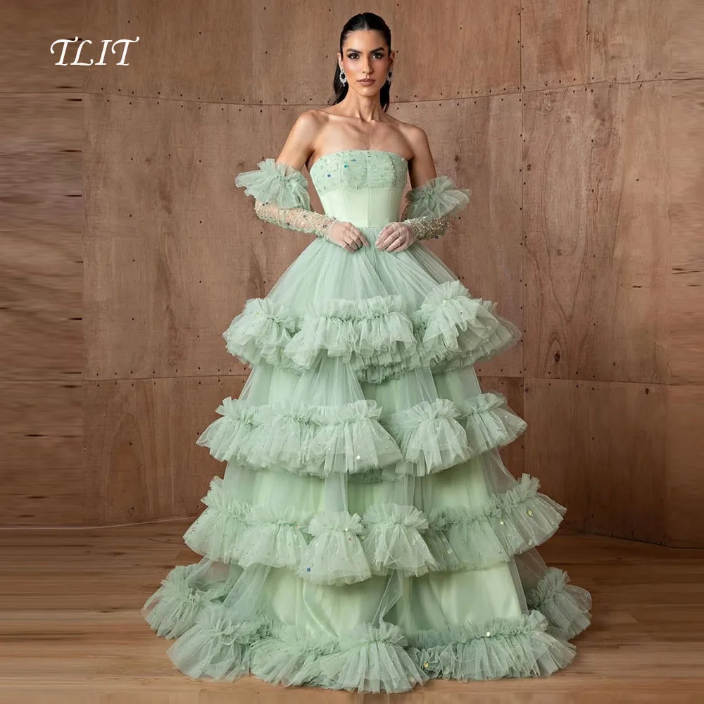 

TLIT сказочное многоуровневое тюлевое вечернее платье ярких цветов, арабское свадебное платье без бретелек, женские платья для выпускного вечера с открытыми плечами по индивидуальному заказу