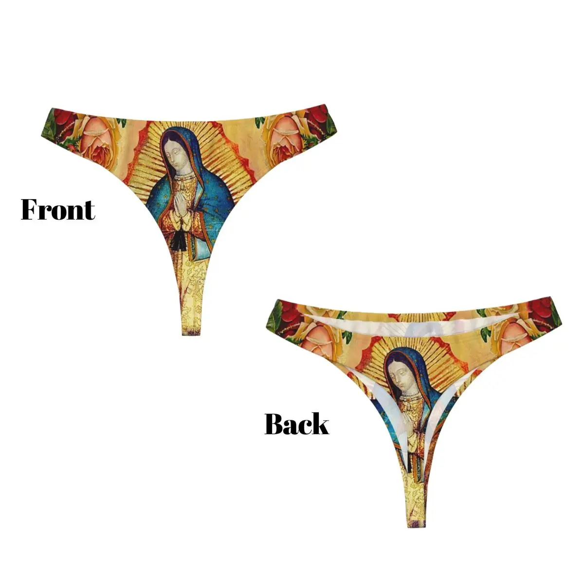 Custom Our Lady Of Guadalupe Virgin Mary And Roses G-string Panties Sexy Breathable Women Stretch Thongs Comfort Underwear