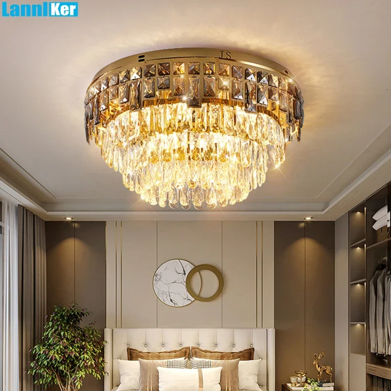 Modern LED Ceiling Light Rectangle Crystal Ceiling Lamp Dining Room K9 Crystal Rectangular Gold Ceiling Lamps Home Living Room