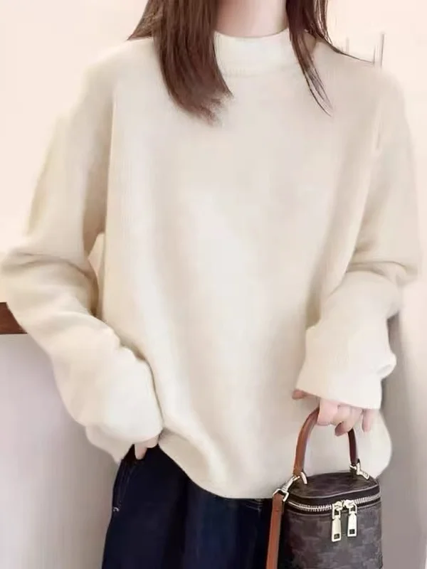 

Women's Warm Fleece Long Sleeve T-Shirt Half High Collar Brushed Base Layer Top Fashionable Autumn Winter All-Match Korean Style