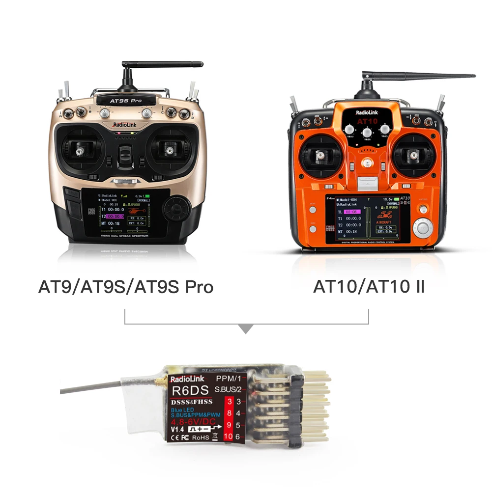 Radiolink R6DS 2.4G 6/10 Channels RC Transmitter Receiver SBUS/PWM/PPM for Racing Drones Quad Airplane