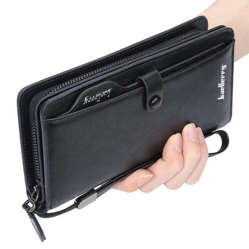 

New Men Long Fashion Wallets Desigh Zipper Card Holder Leather Purse Solid Coin Pocket High Quality Male Purse