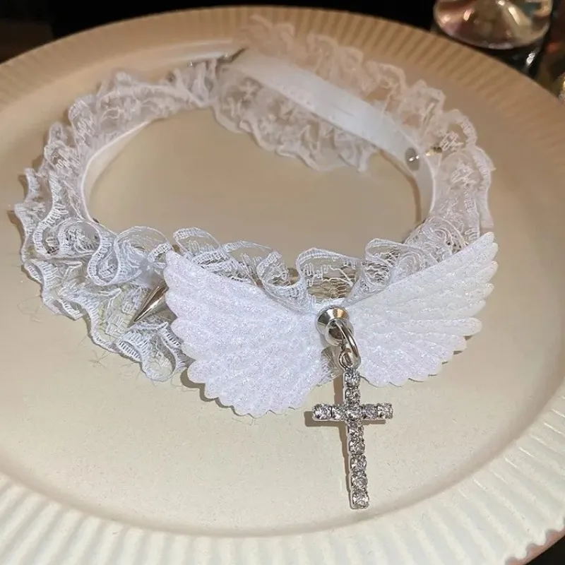 Cyberpunk Choker Ketting Gothic Angel Wing Hanger Verstelbare Kant Klinknagel Kraag Ketting Sieraden voor Vrouwen Mannen Punk Rock Accessoire