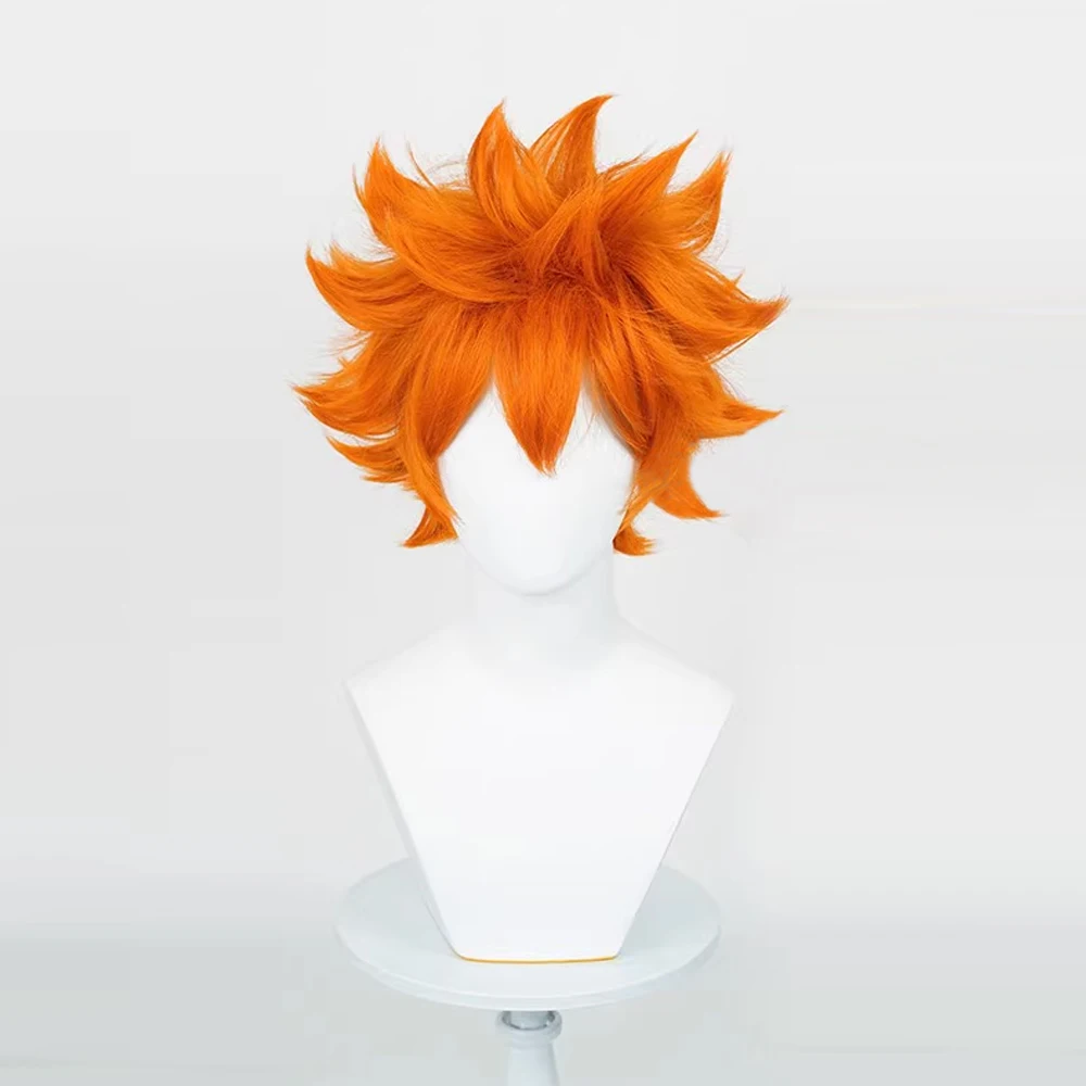 باروكات صناعية قصيرة مجعدة برتقالية مع غرة للرجال، شعر مستعار للحفلات التنكرية، شعر مستعار مقاوم للحرارة