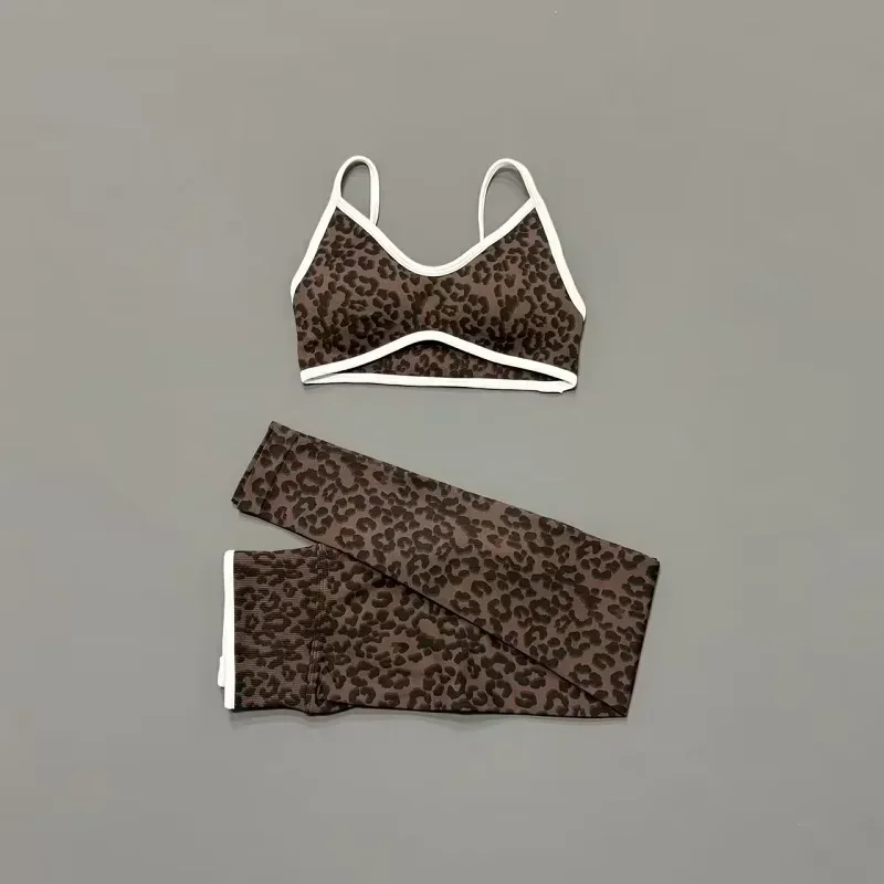2-teiliges Gym-Set für Damen mit Kontrastbesatz und Leopardenmuster, Sport-BH, Hüftformende Leggings, Weiches Naked-Feel-Gewebe, Bauchkontrolle, Yoga-Outfit – Detail 15