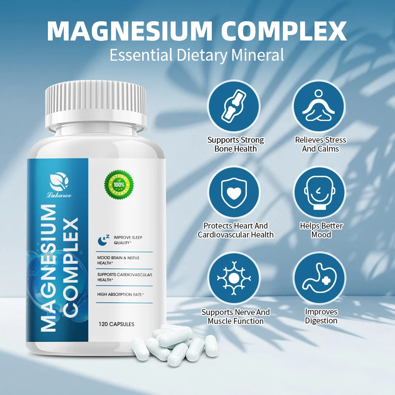 Lukaree Magnesium Complex Capsules Maximized Absorption Mineral Supplement for Sleep,Muscle, Energy,Nerves & Heart Support Vegan