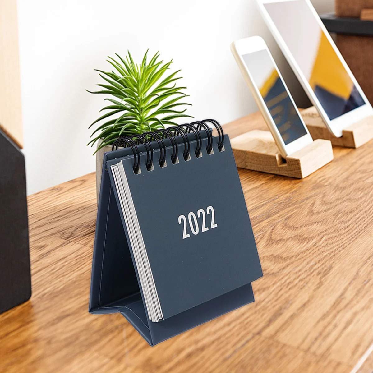 Mini calendario da tavolo 2021 Bobina pieghevole Sensazione della mano liscia Pratica decorazione per la scrivania della scuola dell'home office Grigio